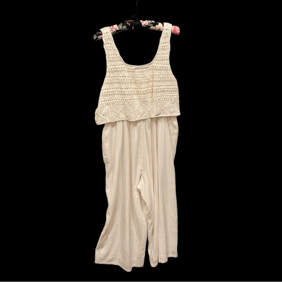 Lucky Brand M Ivory Crochet Wide Leg Jumpsuit Boho Summer - Picture 4 of 10